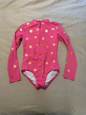 Mini Boden Pink One-Piece Swimsuit with Gold Polka Dots